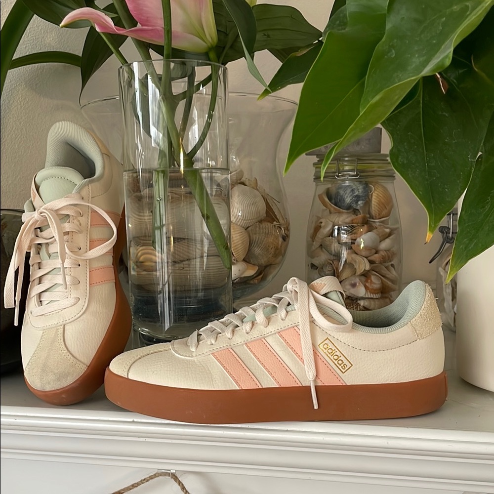 Adidas Women's Cream and Pink Sneakers
